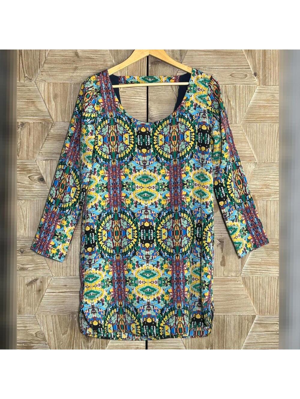 Chelsea & Violet Mosaic Mandala Print Shift Dress Blue & Yellow Medium Boho